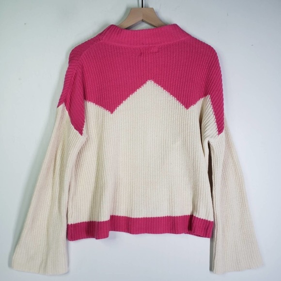The Reeds x J.Crew Colorblock Sweater M Pink Ivory Zip Zag Bell Sleeve - Picture 7 of 9